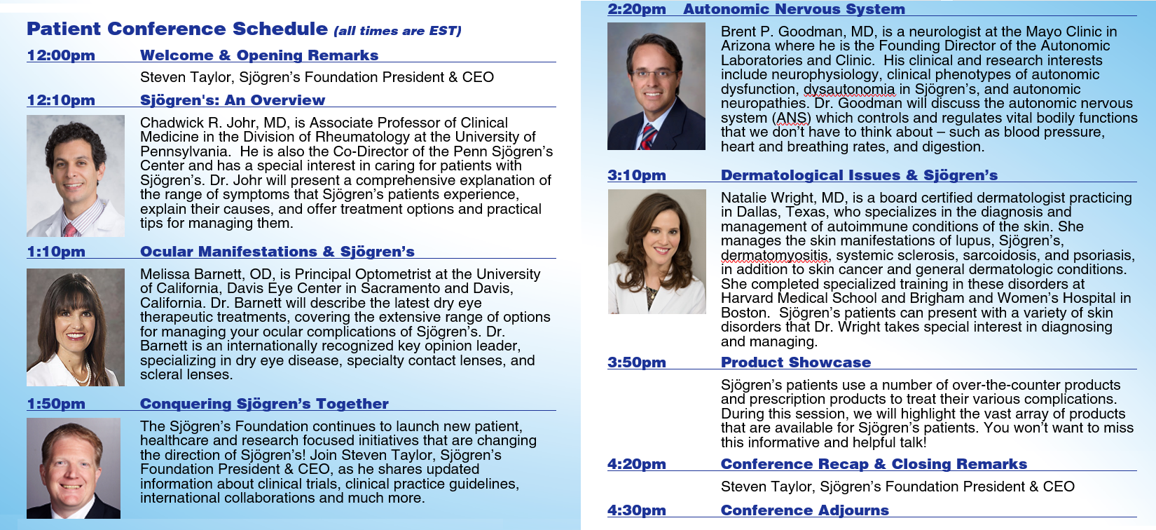 Listing of conference schedule
